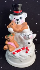 VTG X-Mas Snow Bear Musical Figurine Plays'Santa Claus is Coming To Town" 6.5"