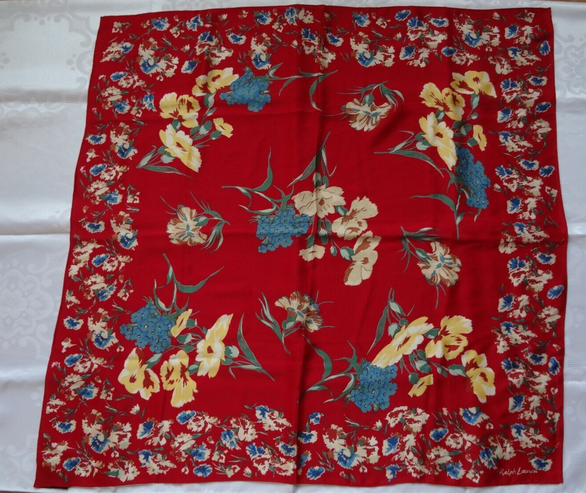 Vintage Ralph Lauren Red Multi Colored Floral Design Silk