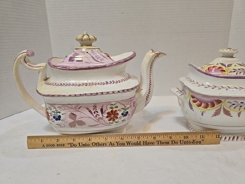 Antique Rare Pink Lusterware Staffordshire Handpainted Teapot Creamer 60-70 J6 - Picture 2 of 18