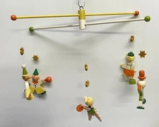 Vtg 1950s IRMI WOODEN NURSERY MOBILE CIRCUS Hand Painted Clowns Cat Pig RARE ⭐️