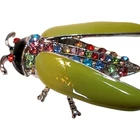 Vintage Bee Insect Brooch Enameled Rhinestones Pin Bug Fly Wings Costume Jewelry