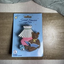 Child  s Sweet Dreams Night Light Hand Painted Teddy Bear W/book Plug In Wall New