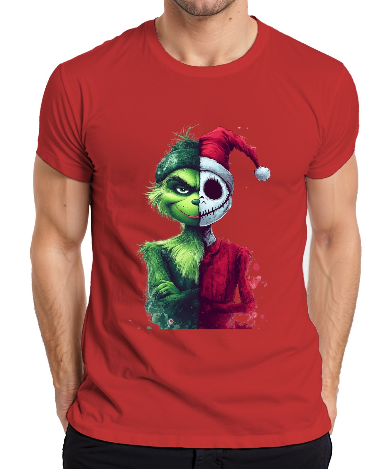 Grinch Jack Skellington Christmas Crossover Scary Vintage Mens T-Shirt