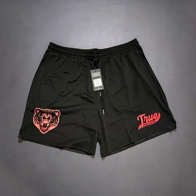 True Religion Men Black Red Bear Logo World Tour Mesh Basketball Shorts XXL NWT