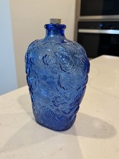 Vintage Blue Libbey Decorative Nautical Bottle W/ Cork. Beach Themed Home Decor.