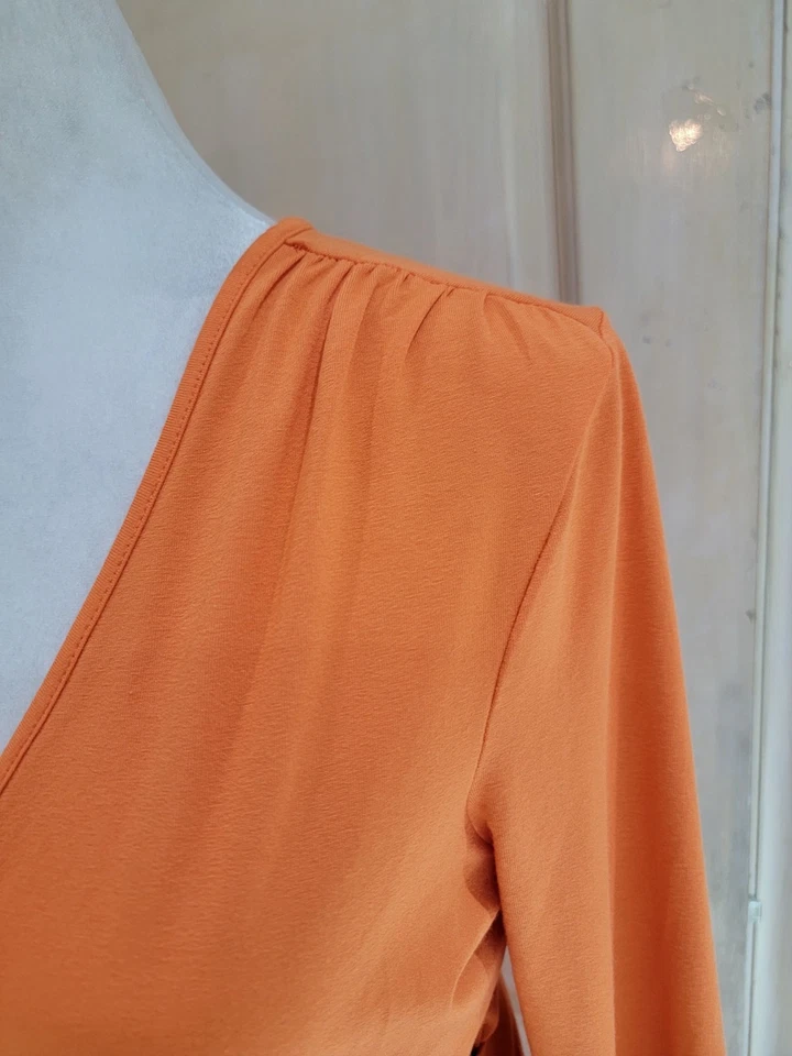 Nuevo vestido envolvente Banana Republic naranja manga 3/4 para mujer talla mediana Foto 2 de 4