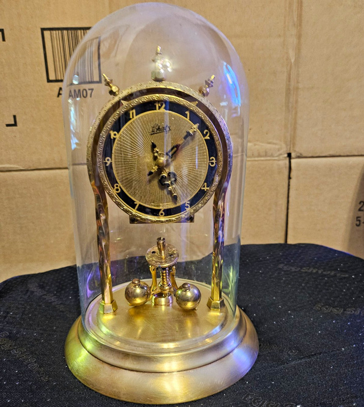 Schatz 400-Day Anniversary Torsion Clock Mechanical Gold Analog Glass Dome