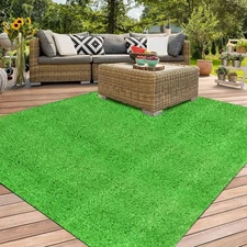 Outdoor Artificial Grass Rug 4FT X 4FT Green Synthetic Turf Floor Mat for Bal...