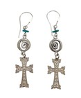 Vintage USSR Sterling Silver 875 Dangle Cross Earrings Turquoise Spiral Design