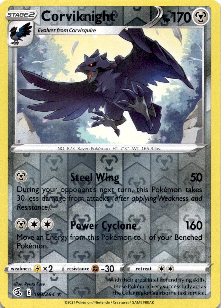 CORVIKNIGHT 190/264 R FUSION STRIKE POKEMON REVERSE HOLO MP