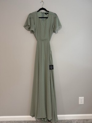 Lulus Womens Sage Green Short Sleeve Wedding Guest Dress Size S Summer Party NWT