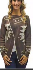 NWT Jon & Anna Womens Luxury Taupe Tribal Gold Shiny Cardigan Sweater Sz Large
