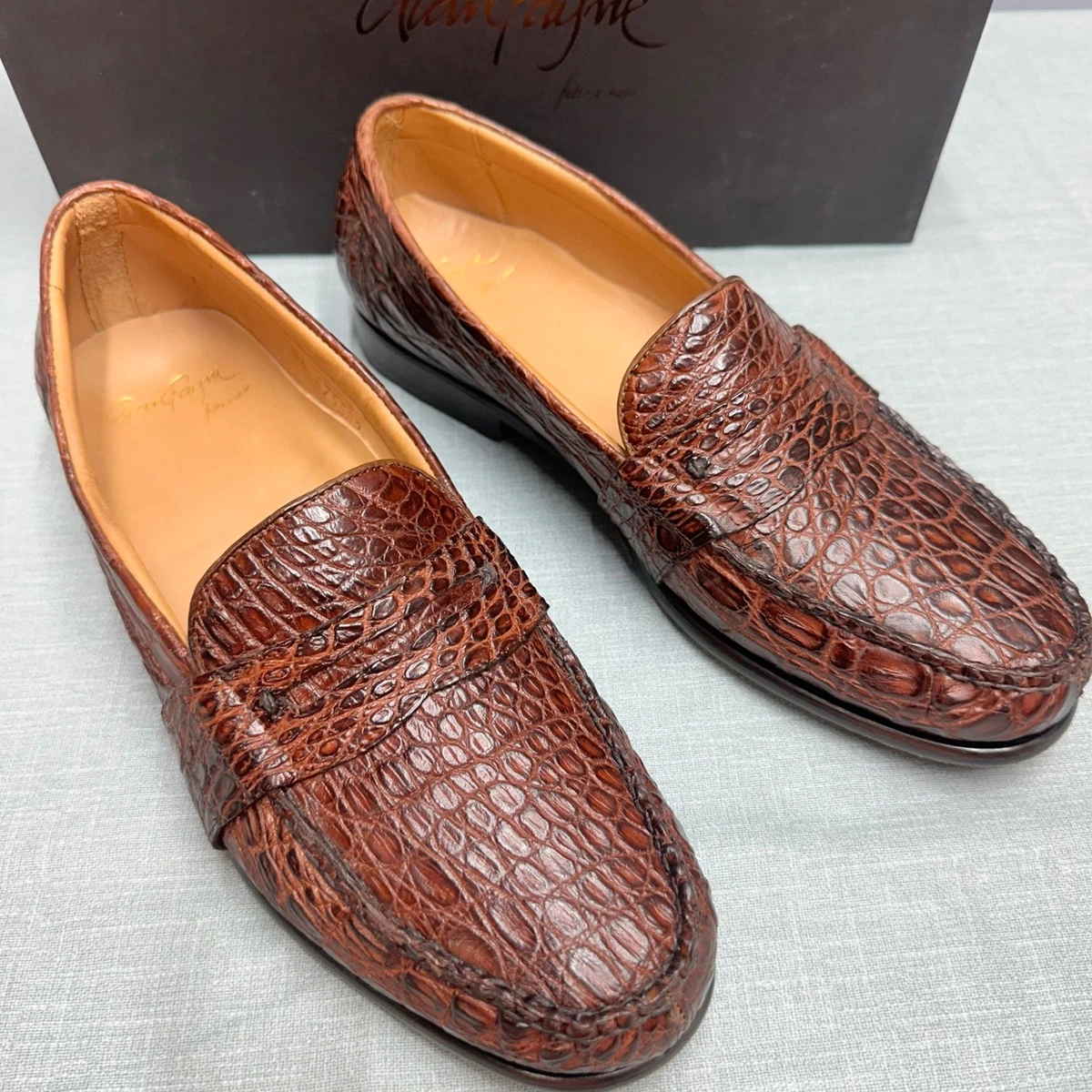 Alan Payne Franco Genuine Crocodile Loafers Mens 10 Honey Brown Dress Shoes Box M I A M I | brown – Alan Payne Footwear main image 2