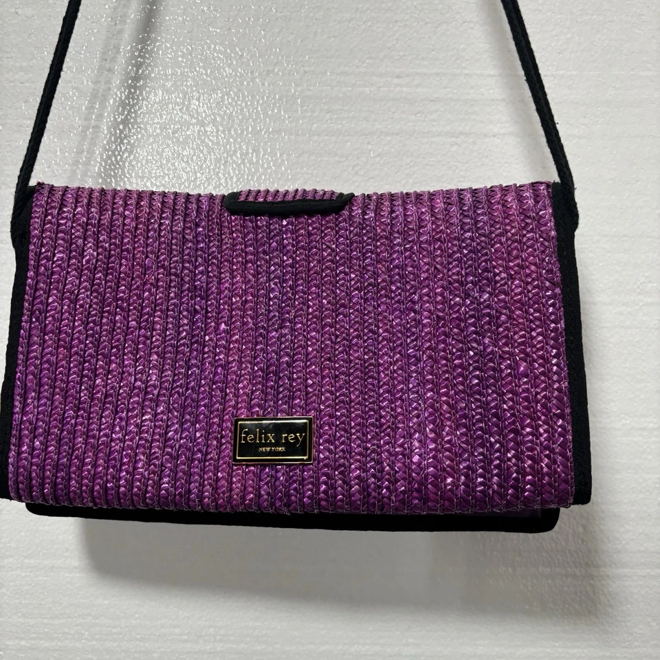 Bolsa de Ombro Vintage Y2K FELIX REY Tecido Roxo Palha Bordada - Imagem 2 de 4