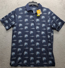 PUMA Golf Polo Shirt Men Medium Multi Palm Tree Performance Short Sleeve Popover