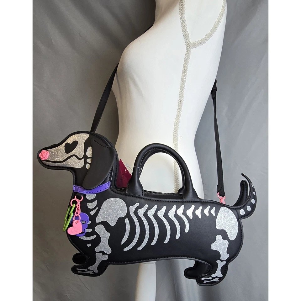 Betsey Johnson Skeleton Dachshund Dog Crossbody Handbag Purse Bone to be Wild - Image 2 of 4