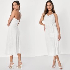 NWT Lulu’s Graceful Charm White Burnout Floral Jacquard Halter Midi Dress Small