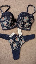30F BOUX AVENUE UNDERWIIRED BLUE MIX CHANTEL POSIE BRA & THONG SET BNWOT RRP �40