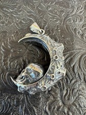 Large Gothic Skull Crescent Moon Pendant Silv...