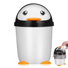 Cute Penguin Swing Lid Trash Can, Large Capacity Plastic Wastebasket Mini Des...