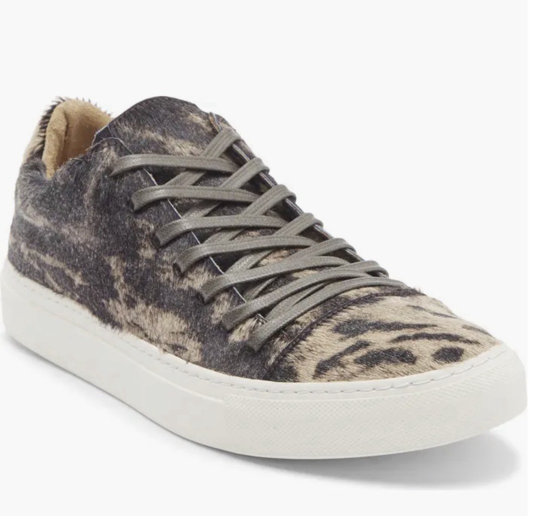 John Varvatos Reed 315 Low Top Sneaker leopard print calf hair finish. Size 9,5