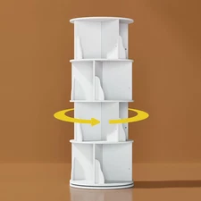 Rotating Bookcase,4 Tier round Bookshelf Tower, 360 Spinning Book Shelf Storage 