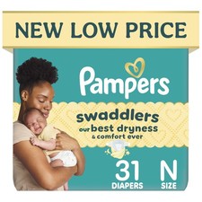 Pampers Swaddlers Diapers, Size 0 up to 10 lbs , 31 Count, Newborn, White