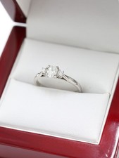 Platinum 0.42ct VS1 Natural GIA Oval Diamond Trilogy Ladies Ring Size K 1/2