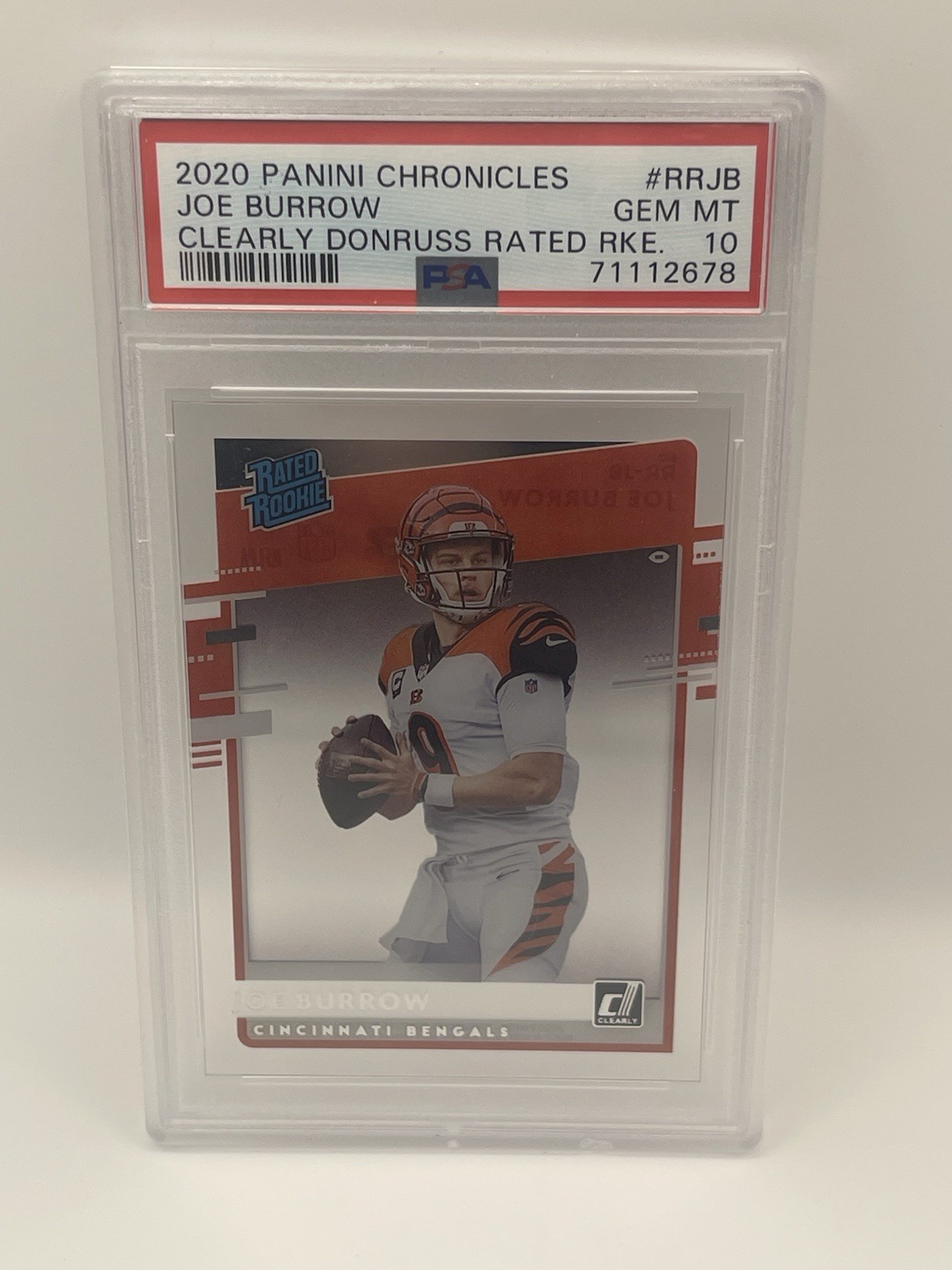 2020 Panini Joe Burrow Chronicles Clearly Donruss Rated Rookie PSA 10 (RC) view 2