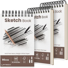 Small Sketchbook 5.5"x8.5", 3-Pack Sketch Pad 100 Sheets Each , Top Spiral B...