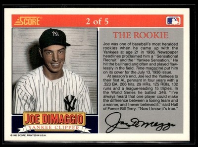 スポーツ選手 1992 SCORE JOE DIMAGGIO THE ROOKIE 1992 Score Joe Dimaggio The Rookie Yankees #2 | eBay