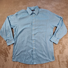 Chaps Dress Shirt Mens Large Blue Stretch Formal Point Collar Ralph Lauren