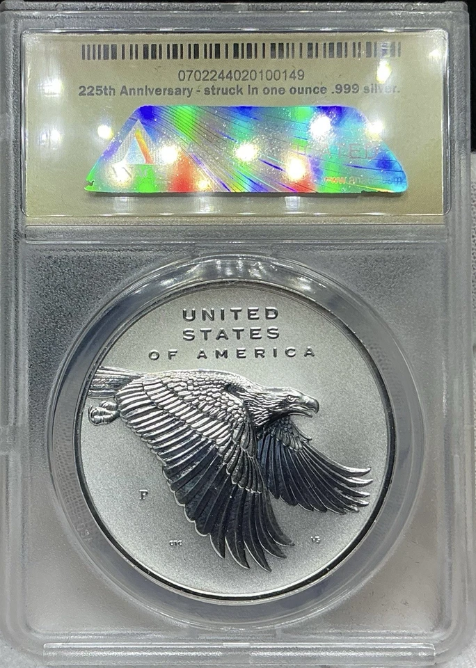 2017-P Reverse Proof 225th Ann American Liberty Silver Medal 1oz ANACS PF70 FDOI - Image 2 of 2