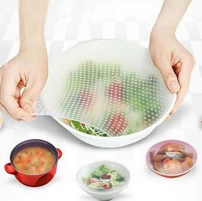 4Pcs Stretch Silicone Lid Bowl Reusable Kitchen Food Storage Wrap Sealing Cover