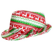 Ugly Sweater Fedora Hat - Funny Christmas Holiday Red and Green Ugly Sweater