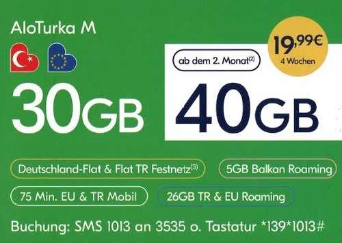 SIM e AloTurka do 70GB* w DE - 33GB UE+Turcja -7GB Bałkany -Internet Türkiye - Zdjęcie 5 z 8