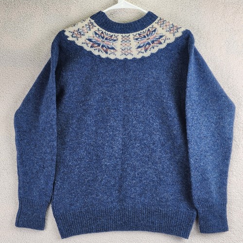 VTG Fair Isle Yoke Knit Wool Sweater Women M Blue Nordic Cottagecore Pullover, $25.99 - Photo 3