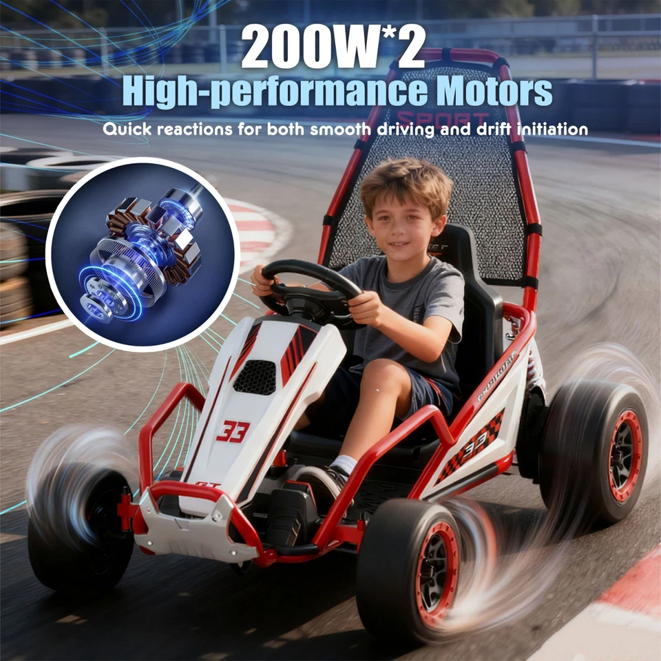 24V Kids Electric Go Kart 7AH Electric Drift Kart Car for Age 6+,400W Motor,Red - Image 3 of 4