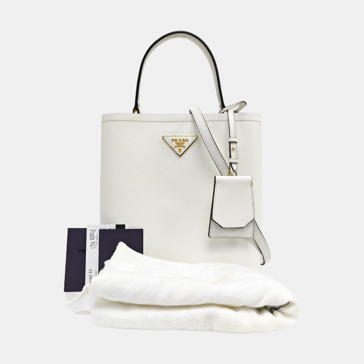 Prada Panier Triangle Logo Saffiano Leather Shoulder Tote
