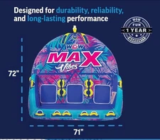 WOW Sports Max  Vibes Towable 1-3 Person Tube Float for Boating with 3K Rope