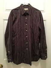 Tommy Bahama Men's Button Down Brown Multi-Color Striped Shirt 16 1/2 34 35