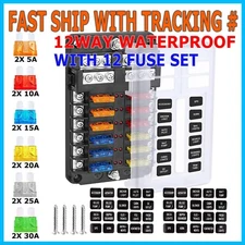 12-Way Blade Fuse Box Block Holder LED Indicator 12V 32V Car Marine Waterproof