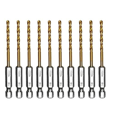 Amoolo 1/8 Hex Shank Drill Bits, 10Pcs Titanium HSS Twist Impact Drill Bit Set f