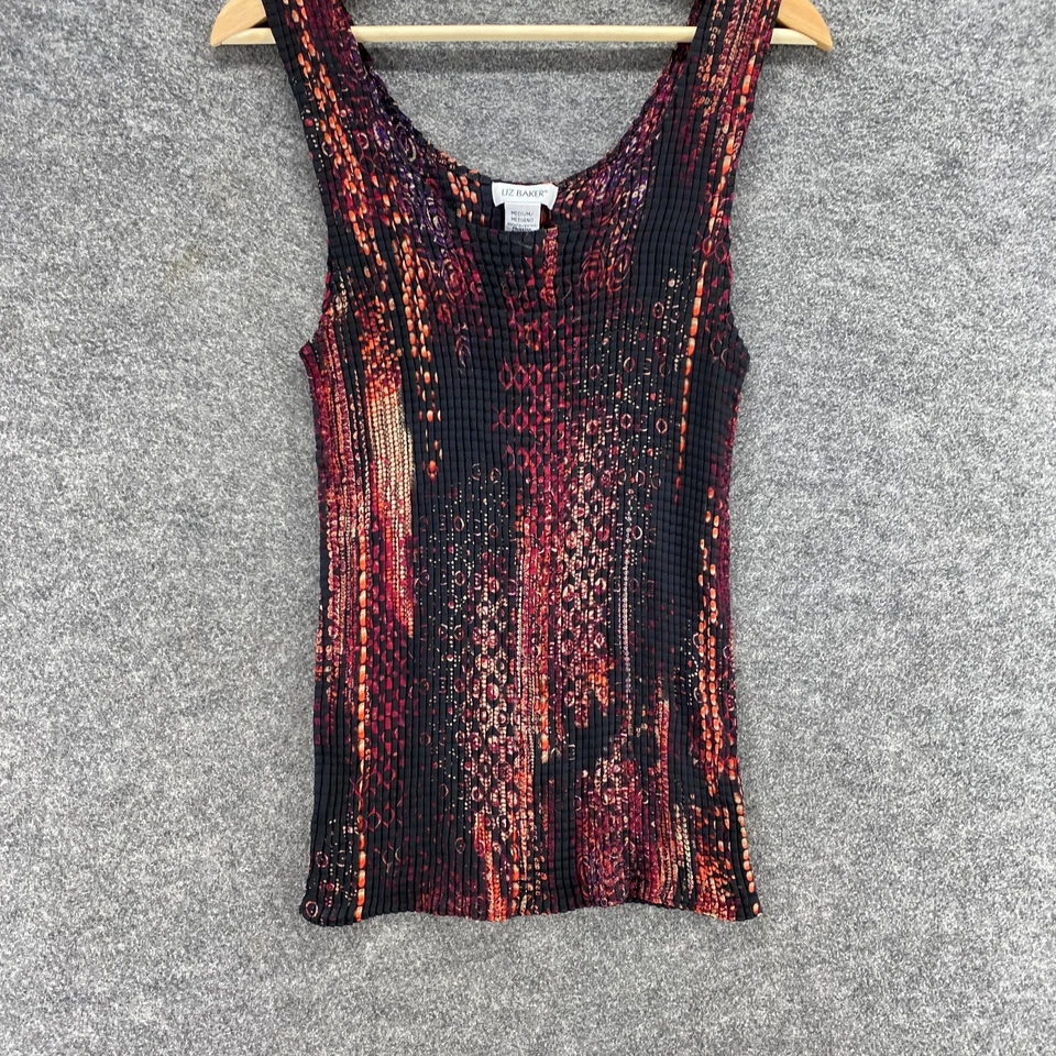 Top Liz Baker Mujer M Mediano Negro Rayas Sin Mangas Correa Ancha Cuello Redondo Foto 4 de 4