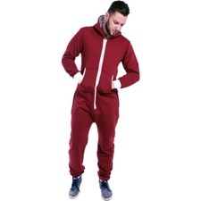 Unisex All in One 1Onesie Mens Plain Jumpsuits Full Zip Fleece Hooded Pajamas