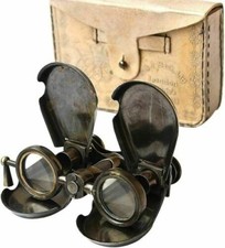 Vintage Antique Spy Glass 1857 R  J Beck Brass Binocular with Leather Case gift