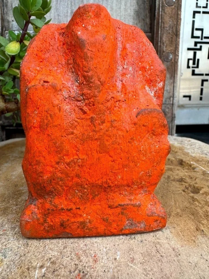 Antigua piedra de mármol hindú ritual dios ganesha templo escultura Sindoor de 1800 Foto 3 de 4