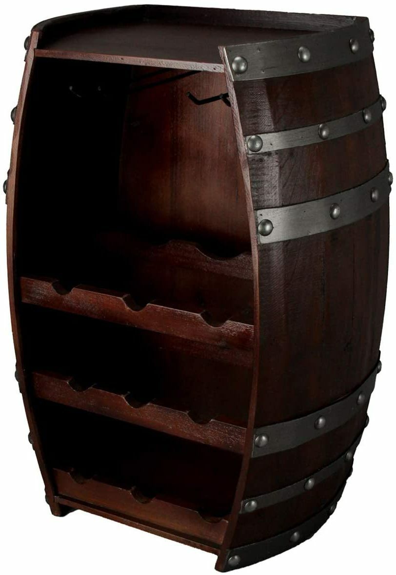 Brown Wooden Wine Barrel Rack Home Bottle Holder Furniture Traditional