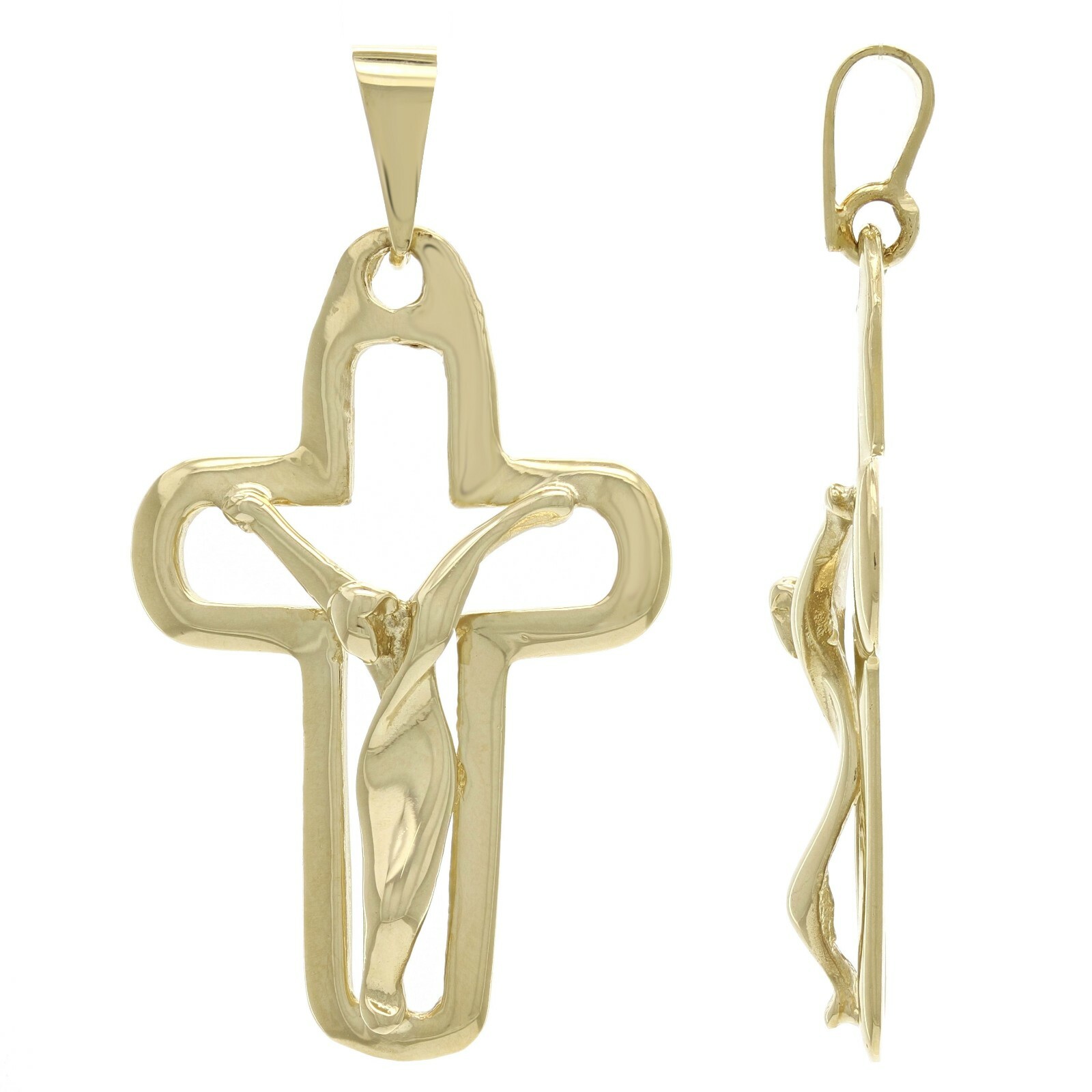 14k Yellow Gold Jesus Christ Pendant Religious Crucifix Cross Charm 5.9