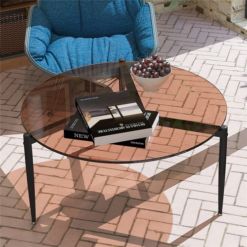 Clear Tempered Glass Art Design Coffee Table Round Side End Table Nightstand Set - Picture 3 of 12